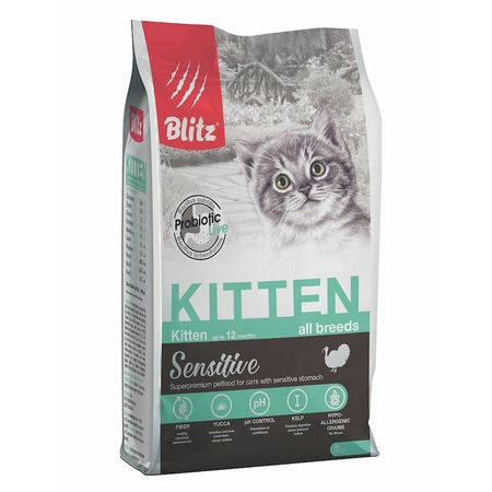 Blitz Sensitive Kitten полнорационный сухой корм для котят, беременных и кормящих кошек, с индейкой - 2 кг фото 1