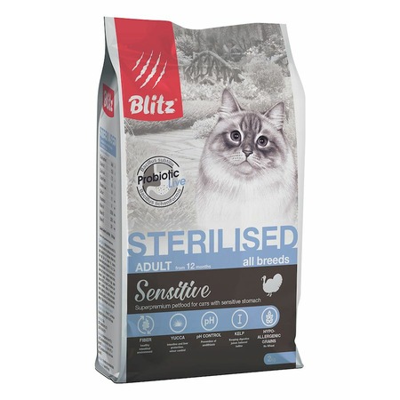 Blitz Sensitive Sterilised Cats полнорационный сухой корм для стерилизованных кошек, с индейкой - 2 кг фото 1