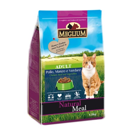 Сухой корм Meglium Adult для взрослых кошек с говядиной, курицей и овощами - 1,5 кг фото 1