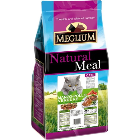 Сухой корм Meglium Adult для взрослых кошек с говядиной, курицей и овощами - 15 кг фото 1