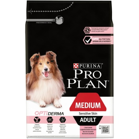 Сухой корм Pro Plan Opti Derma для взрослых собак средних пород с чувствительной кожей с лососем - 3 кг фото 1