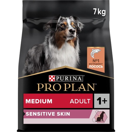 Pro Plan OptiDerma сухой корм для собак средних пород с чувствительной кожей, с высоким содержанием лосося - 7 кг фото 1
