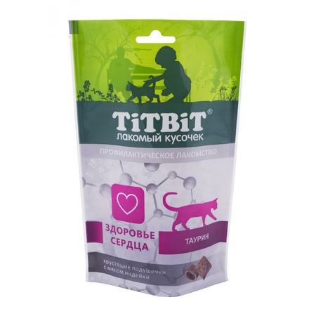 TiTBiT лакомство для кошек хрустящие подушечки с мясом индейки для здоровья сердца - 60 г фото 1