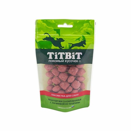 TiTBiT Подушечки глазированные с начинкой из телятины для собак, золотая коллекция - 100 г фото 1