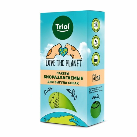 Triol Love the planet пакеты для уборки фекалий биоразлагаемые d25 х 60 мм - 4 рулона фото 1