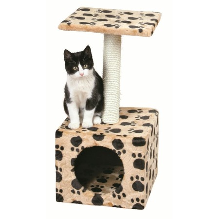 Trixie Домик для кошки Zamora с рисунком Кошачьи лапки, 61 см, бежевый фото 1