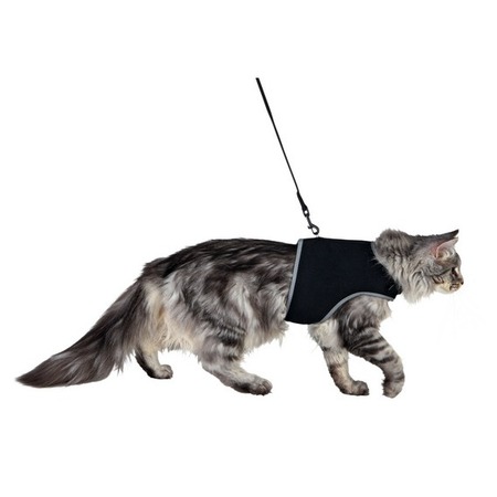 Trixie Шлейка мягкая с поводком для кошек, XL: 36-54 см, 1,20 м, чёрный фото 1