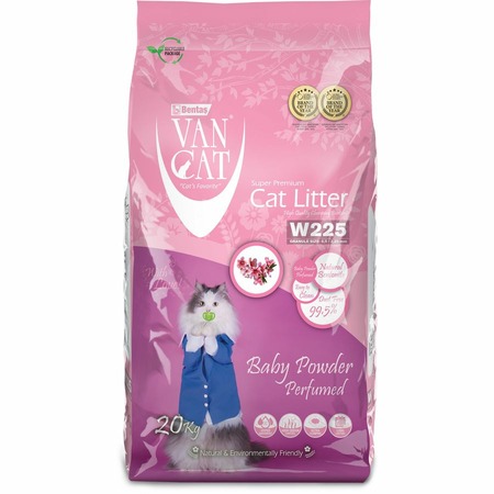 Van Cat Baby Powder наполнитель для кошек, 100% натуральный, комкующийся, без пыли, с ароматом детской присыпки - 20 кг фото 1