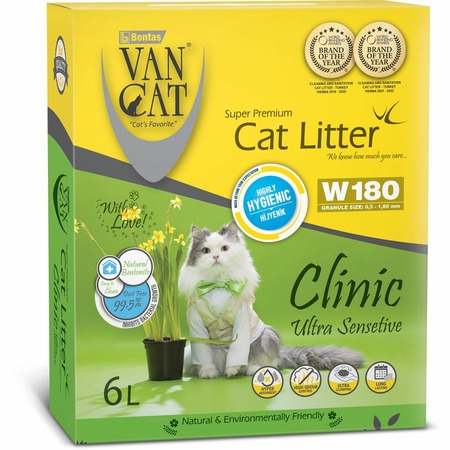 Van Cat Clinic Ultra Sensitive наполнитель для кошек, 100% натуральный, комкующийся, без пыли - 6 л, 5,1 кг фото 1