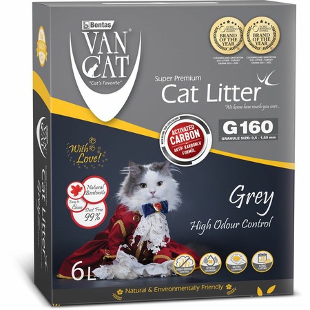 Van Cat Grey наполнитель для кошек, 100% натуральный, комкующийся, без пыли, с активированным углем - 6 л, 5,1 кг фото 1