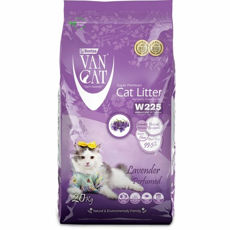 Van Cat Lavender наполнитель для кошек, 100% натуральный, комкующийся, без пыли, с ароматом лаванды - 20 кг фото 1