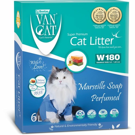 Van Cat Marsilla Soap наполнитель для кошек, 100% натуральный, комкующийся, без пыли, с ароматом марсельского мыла - 6 л, 5,1 кг фото 1