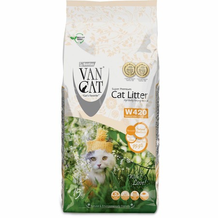 Van Cat наполнитель для кошек, 100% натуральный, комкующийся, без пыли, без запаха - 15 кг фото 1