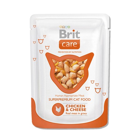 Brit Care Chicken & Cheese влажный корм для кошек, с курицей и сыром, кусочки в соусе, в паучах - 80 г фото 1