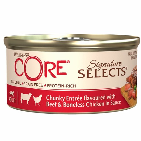Сore Signature Selects влажный корм для кошек, из говядины с курицей, кусочки в соусе, в консервах - 79 г фото 1
