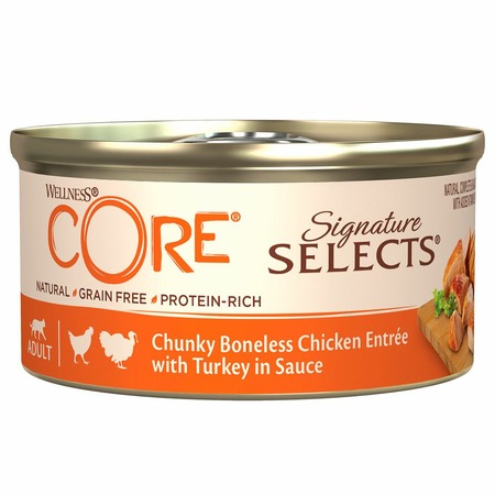Wellness Core Signature Selects влажный корм для кошек с курицей и индейкой в виде кусочков в соусе в консервах - 79 г х 24 шт фото 1