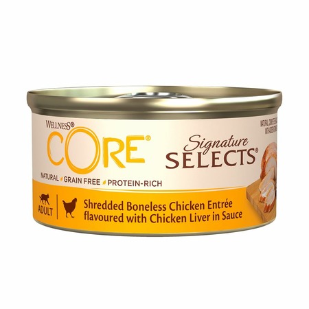 Wellness Core Signature Selects влажный корм для кошек с курицей и куриной печенью в виде фарша в соусе в консервах - 79 г х 24 шт фото 1