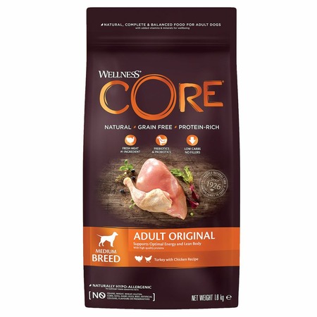 Wellness Core сухой корм для взрослых собак средних пород с индейкой и курицей 1,8 кг фото 1