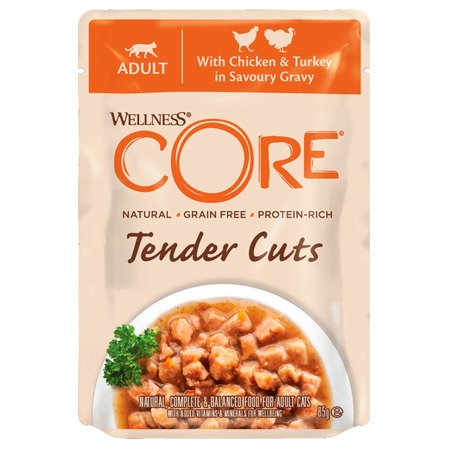 Wellness Сore Tender Cuts влажный корм для кошек с курицей и индейкой в соусе в паучах 85 г х 24 шт фото 1