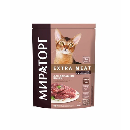 Мираторг Extra Meat полнорационный сухой корм для кошек, с говядиной Black Angus - 400 г фото 1