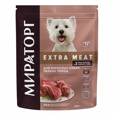 Мираторг Extra Meat полнорационный сухой корм для собак мелких пород, полнорационный, с говядиной - 600 г фото 1
