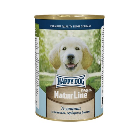 Happy Dog Natur Line полнорационный влажный корм для щенков, фарш из телятины, печени, сердца и риса, в консервах - 410 г фото 1