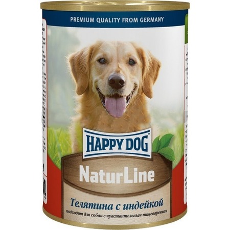 Happy Dog Natur Line полнорационный влажный корм для собак, фарш из телятины и индейки, в консервах - 410 г фото 1