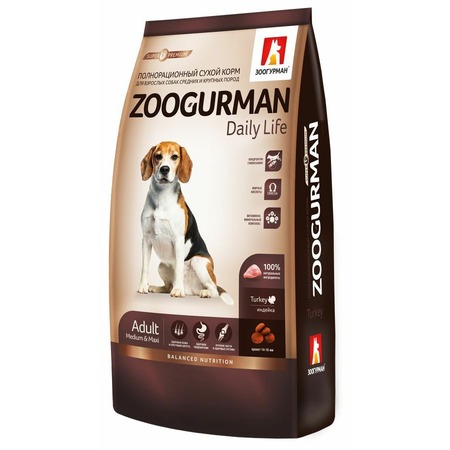 Зоогурман Daily Life полнорационный сухой корм для собак средних и крупных пород, с индейкой - 12 кг фото 1