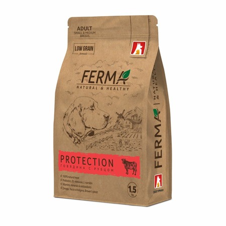 Зоогурман Ferma Protection сухой корм для собак мелких и средних пород, с говядиной и рубцом - 1,5 кг фото 1