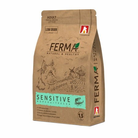 Зоогурман Ferma Sensitive сухой корм для котов, с форелью и треской - 1,5 кг фото 1