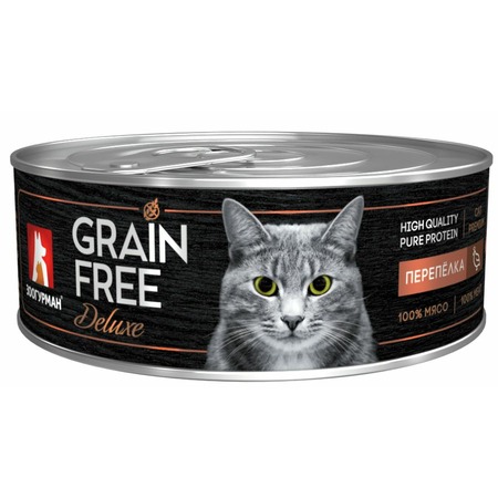 Зоогурман Grain Free Deluxe влажный корм для кошек, беззерновой, с перепелкой, кусочки в желе, в консервах - 100 г фото 1
