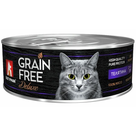 Зоогурман Grain Free Deluxe влажный корм для кошек, беззерновой, с телятиной, кусочки в желе, в консервах - 100 г фото 1
