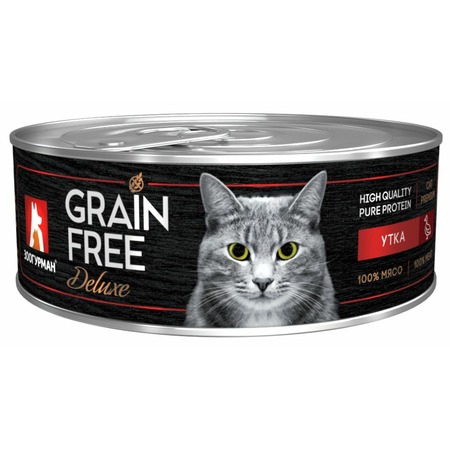 Зоогурман Grain Free Deluxe влажный корм для кошек, беззерновой, с уткой, кусочки в желе, в консервах - 100 г фото 1