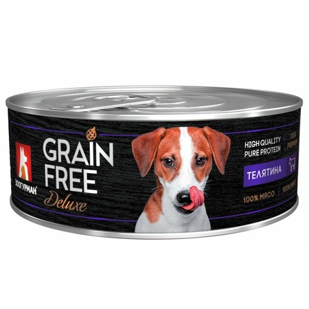 Зоогурман Grain Free Deluxe влажный корм для собак, беззерновой с телятиной, кусочки в желе, в консервах - 100 г фото 1