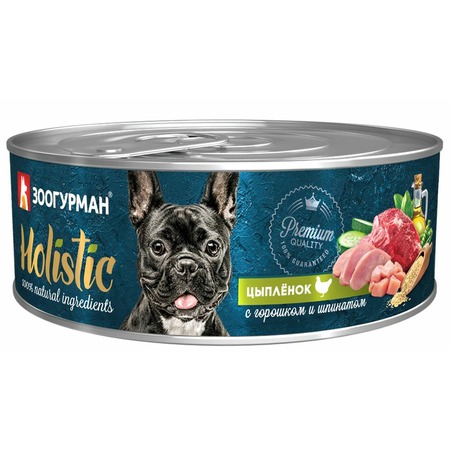Зоогурман Holistic влажный корм для собак, паштет с цыпленком, горошком и шпинатом, в консервах - 100 г фото 1