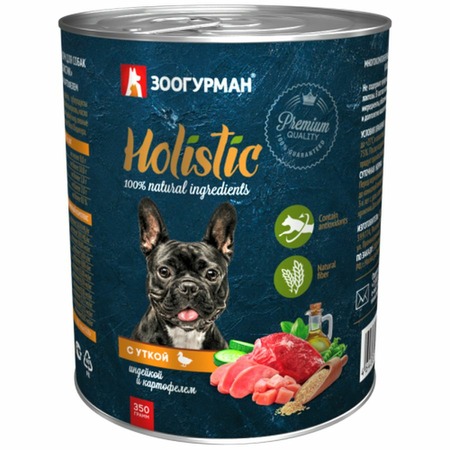 Зоогурман Holistic влажный корм для собак, паштет с уткой, индейкой и картофелем, в консервах - 350 г фото 1