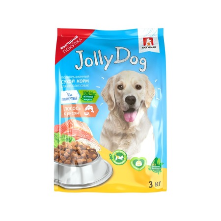 Зоогурман Jolly Dog полнорационный сухой корм для собак, с лососем и рисом - 3 кг фото 1