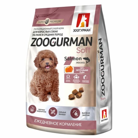 Zoogurman Soft сухой корм для собак мелких и средних пород, с лососем - 1,2 кг фото 1