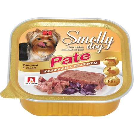 Зоогурман Smolly Dog Pate влажный корм для собак мелких и средних пород, паштет с телятиной и кроликом, в ламистерах - 100 г фото 1