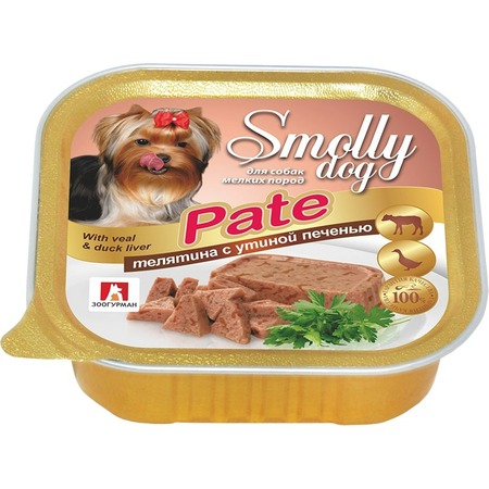 Зоогурман Smolly Dog Pate влажный корм для собак мелких и средних пород, паштет с телятиной и утиной печенью, в ламистерах - 100 г фото 1
