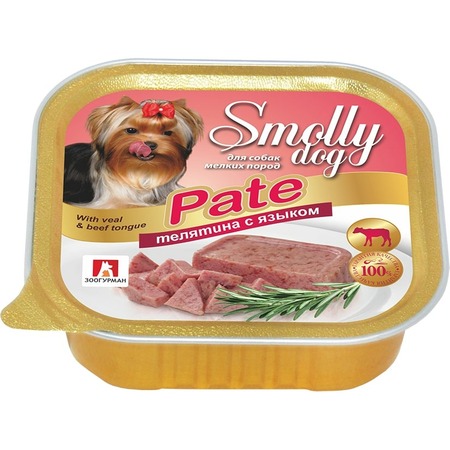 Зоогурман Smolly Dog Pate влажный корм для собак мелких и средних пород, пашет с телятиной и языком, в ламистерах - 100 г фото 1