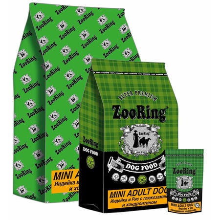 Zooring Mini Adult Dog 26/14 сухой корм для взрослых собак мелких пород при жкт с индейкой и рисом фото 1