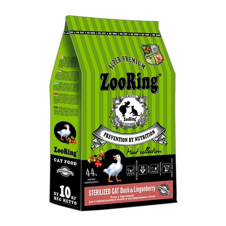 ZooRing Sterilized сухой корм для кошек, с уткой и брусникой - 10 кг фото 1