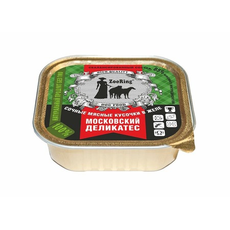 Zooring Московский деликатес влажный корм для взрослых собак всех пород с говядиной, кусочки в желе, ламистер - 100 г фото 1