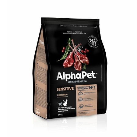 AlphaPet Superpremium сухой полнорационный корм для взрослых кошек и котов с чувствительным пищеварением с ягненком - 400 г фото 2