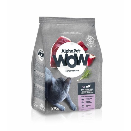 AlphaPet WOW Superpremium сухой полнорационный корм для взрослых домашних кошек и котов с уткой и потрошками - 350 г фото 2