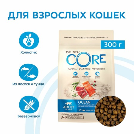 Wellness Core сухой корм для взрослых кошек с лососем и тунцом 300 г фото 2