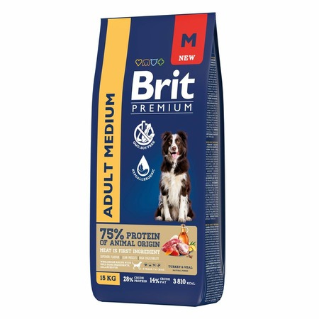 Brit Premium Dog Adult Medium сухой корм для взрослых собак средних пород (10-25 кг), с индейкой и телятиной - 15 кг фото 2