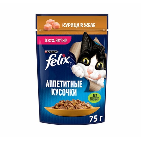 Felix Аппетитные кусочки полнорационный влажный корм для кошек, с курицей, кусочки в желе, в паучах - 75 г фото 2