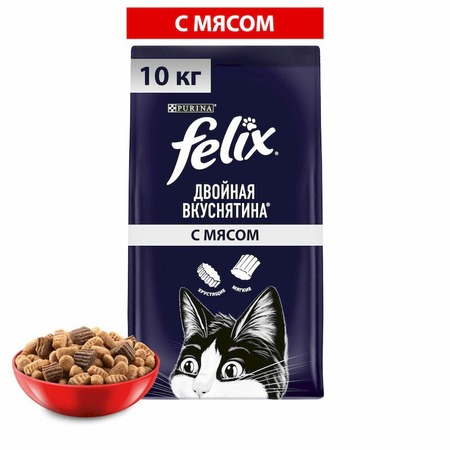 Felix Двойная Вкуснятина сухой корм для взрослых кошек с мясом - 10 кг фото 2